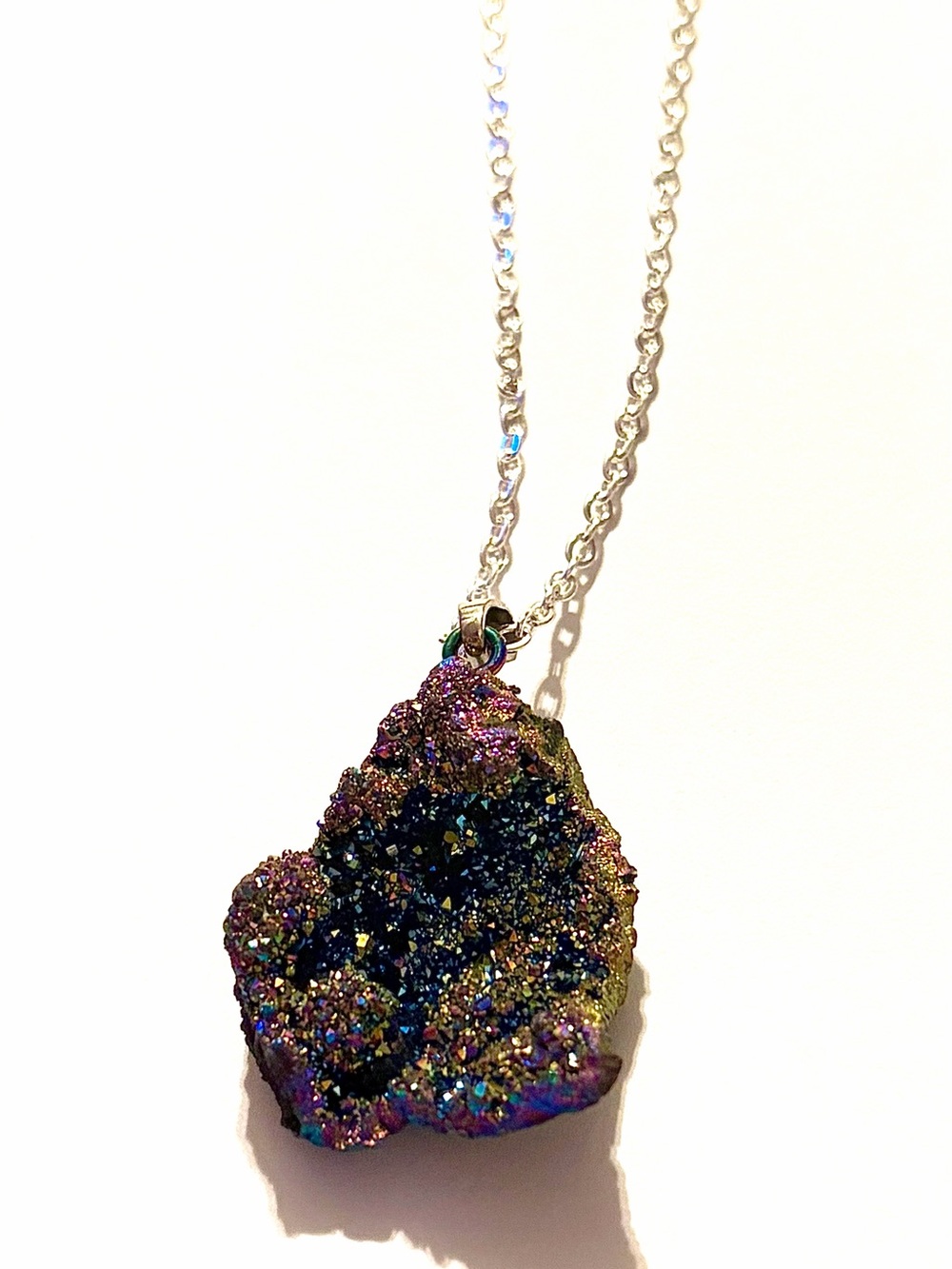 Rainbow Crystal Druzy Pendant Necklace